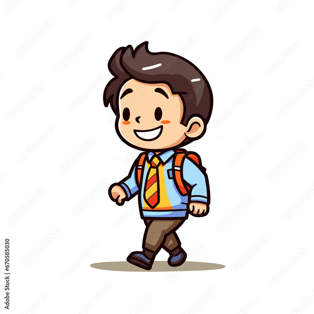 Cute Boy Going To School , Cartoon , Illustration, Cartoon PNG
