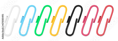 Set of colored paper clips on a blank background.