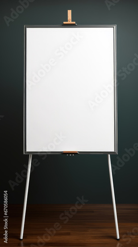 Wooden easel with blank canvas on a dark background