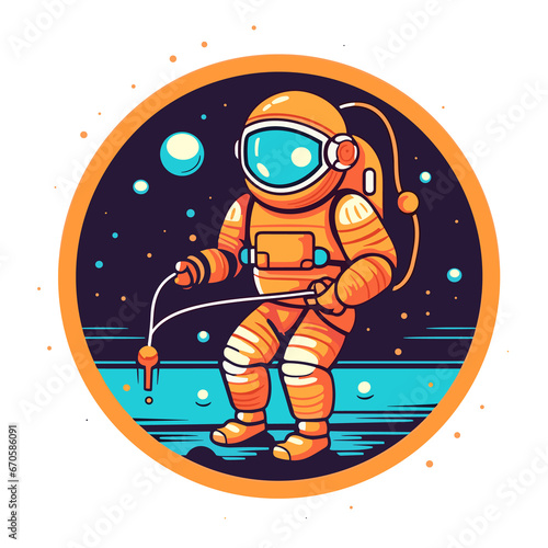 Astronaut Fishing Star On Planet , Cartoon , Illustration, Cartoon PNG