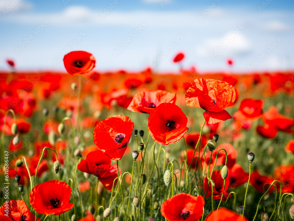 Fototapeta premium red poppy field, red poppies