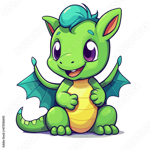 Cute Baby Green Dragon Sitting , Cartoon , Illustration, Cartoon PNG