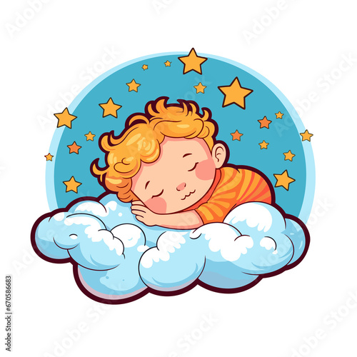 Cute Baby Sleeping On Cloud Pillow , Cartoon , Illustration, Cartoon PNG