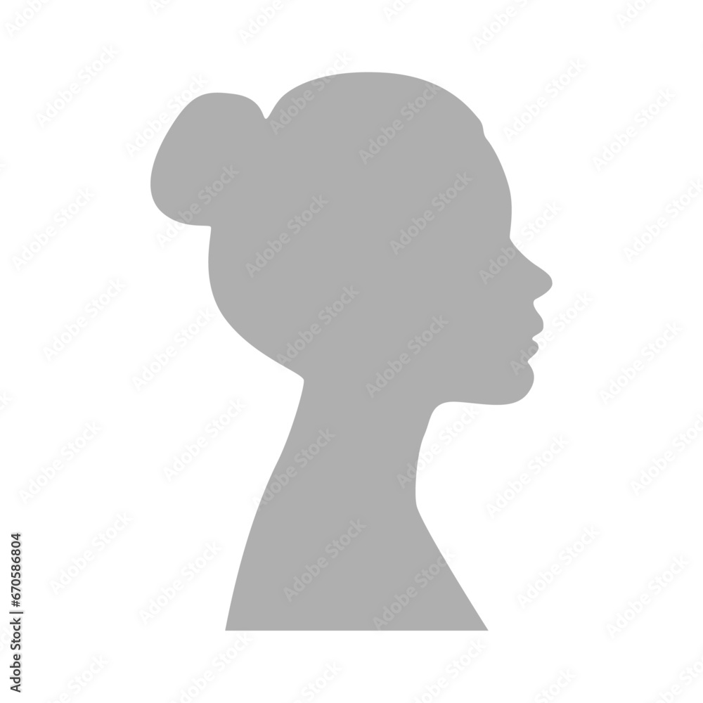 Vector illustration. Gray silhouette of a adult woman on a white background. Suitable for social media profiles, icons, screensavers and as a template.