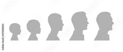 Vector illustration. Stages of growing up of a man - baby, child, teenager, adult, elderly. Silhouettes of men of different ages.