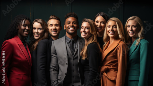 Group of happy young people in suits standing in the office. Strong business team. © AS Photo Family