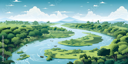 Nature landscape of amazon river illustration background