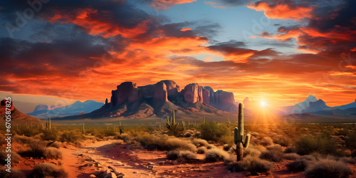 Arizona desert with cactus illustration background photo