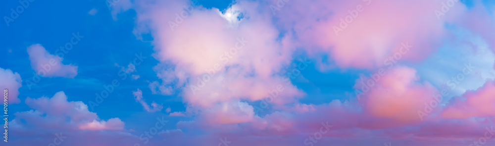 Colorful sky cloud natural landscape at sunset. Panoramic view.