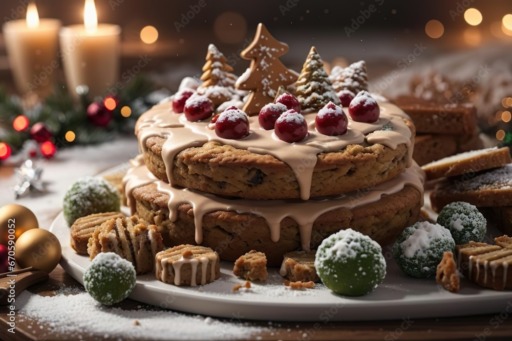 christmas cake with chocolate and nuts