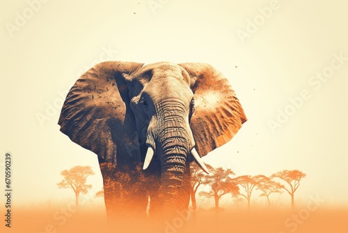 Savannah Serenity: Professional Elephant Safari Double Exposure photo