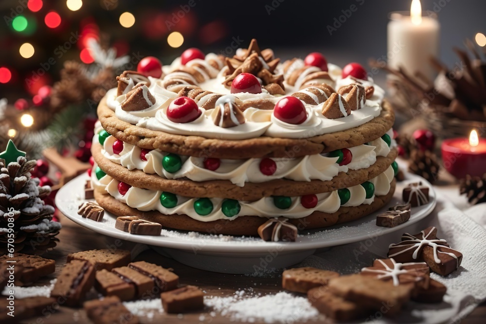 christmas cake with candles and decorations christmas cake with candles and decorations