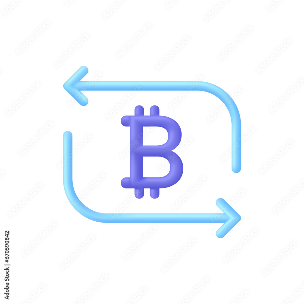 3D Money exchange icon. Concept of currency exchange or cash back. Money conversion. Bitcoin icon. 3D Money exchange icon. Concept of currency exchange or cash back. Money conversion. Bitcoin icon.