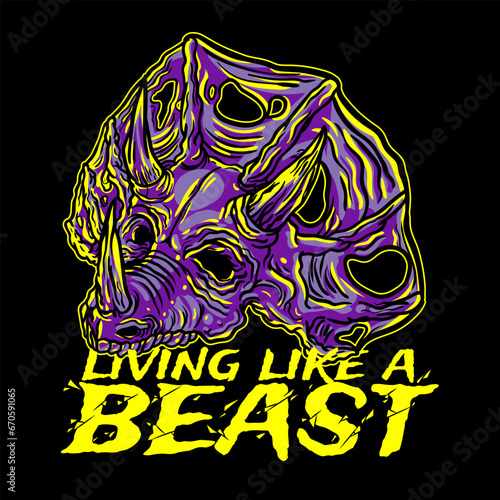Aggressive demon beast head in colorful style vector illustration
