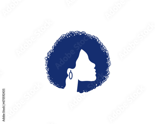 Beauty Women face silhouette character icon with curly hairstyle design. photo