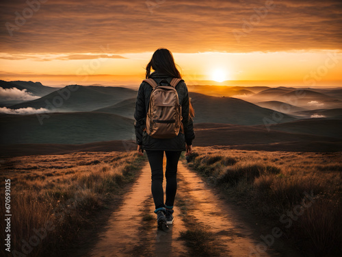 A girl traveling alone with a backpack