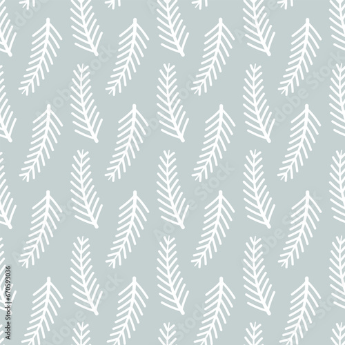 Seamless pattern of doddle Christmas pine tree branches. Design for Christmas home decor, holiday greetings, Christmas and New Year celebration. 