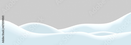 Christmas winter vector illustration of empty snowbanks field. Snow landscape, frozen hills, and snowdrifts decoration isolated on a transparent background
