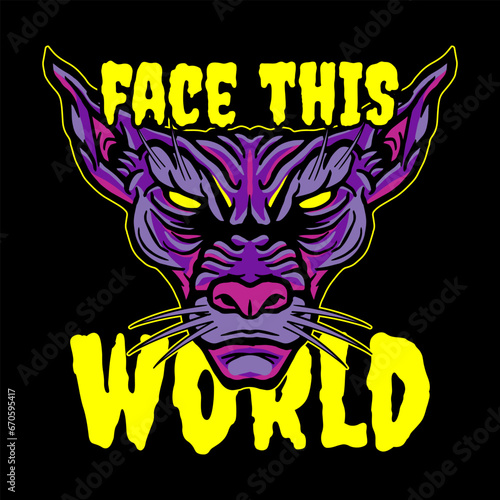 Aggressive demon beast head in colorful style vector illustration