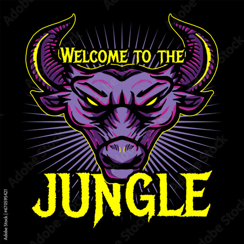 Aggressive demon beast head in colorful style vector illustration