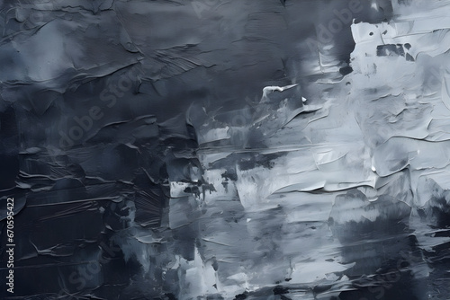 A Closeup of an Abstract Rough Black and Gray Dark-Colored Art Painting Texture, Showcasing Expressive Oil Brushstrokes and Palette Knife Paint on Canvas