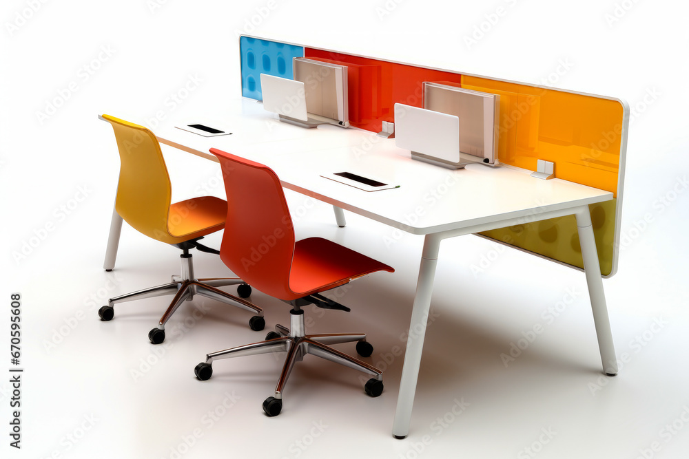 White table with white top and white table with two chairs. White table with white top and white table with two chairs.