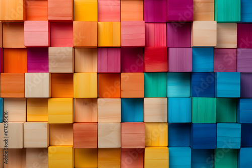 Colorful Wooden Blocks Aligned in a Wide Format, Inspiring Imagination and Play Building Creativity