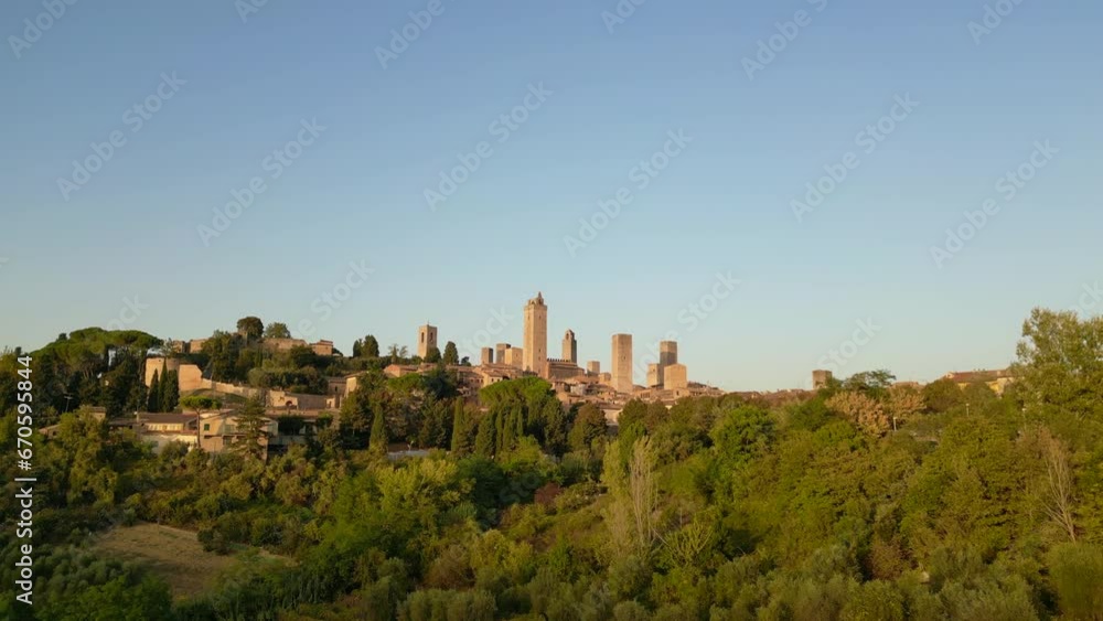 Nice aerial top view flight drone. San Gimignano Tower Town city Tuscany Italy Nice aerial top view flight drone. San Gimignano Tower Town city Tuscany Italy
