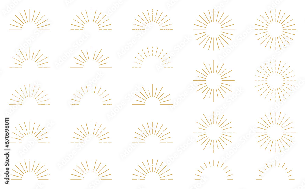 太陽線のベクターイラストセット 金 太陽線のベクターイラストセット 金