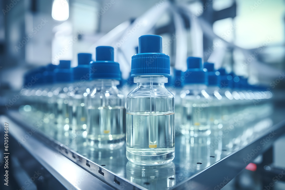 Medical Vials on the Production Line at a Pharmaceutical Factory. Witness the Pharmaceutical Machine in Action, Ensuring the Quality Production of Pharmaceutical Glass Bottles