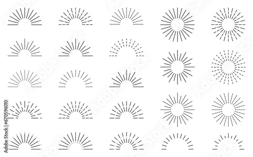 太陽線のベクターイラストセット　黒