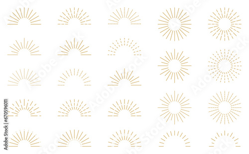 太陽線のベクターイラストセット　金