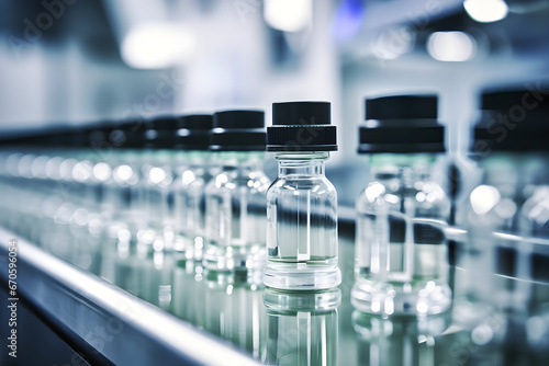 Medical Vials on the Production Line at a Pharmaceutical Factory. Witness the Pharmaceutical Machine in Action, Ensuring the Quality Production of Pharmaceutical Glass Bottles