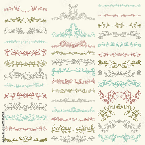 Set of vector hand drawn text dividers with flourish elements.