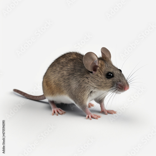 gray mouse, white background, side view
