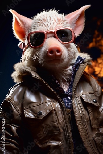 Pig wearing clothes and glasses, generative Ai 
