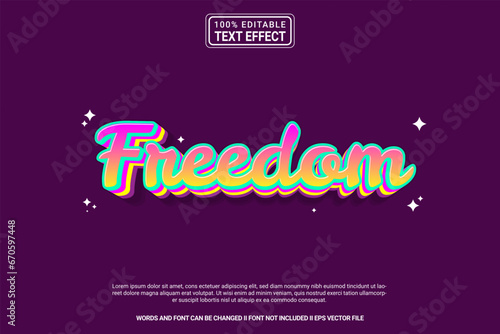 Editable text effect Freedom 3d cartoon template style modren premium vector