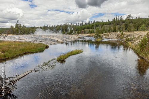 The Firehole River near the Chromatic Pool in the Upper Geyser Basin in Yellowstone National Park