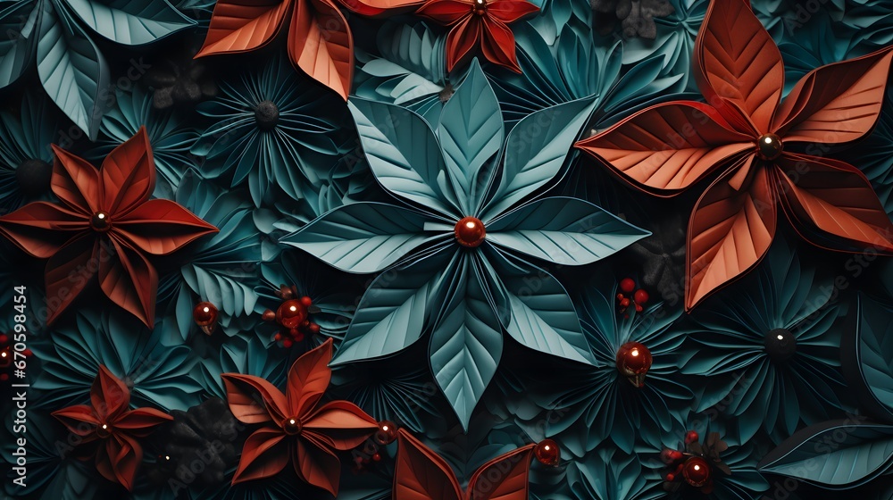 pattern fleurs  de noël, généré par IA - obrazy, fototapety, plakaty 