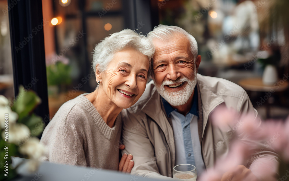Portrait Elderly old couple Smile and show love to each other Stock ...