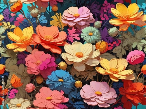 Colorful flower wallpaper, Generative AI.