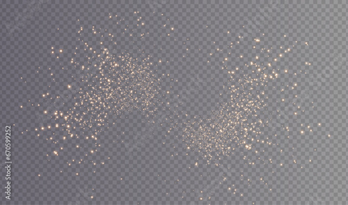 Christmas background. Powder dust light PNG. Magic shining gold dust. Fine, shiny dust bokeh particles fall off slightly. Fantastic shimmer effect. Vector illustrator.