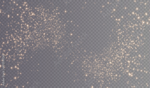 Christmas background. Powder dust light PNG. Magic shining gold dust. Fine, shiny dust bokeh particles fall off slightly. Fantastic shimmer effect. Vector illustrator.