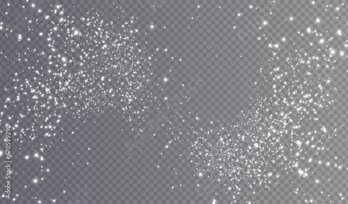 White png dust light. Christmas background of shining dust Christmas glowing light bokeh confetti and spark overlay texture for your design.	
 photo