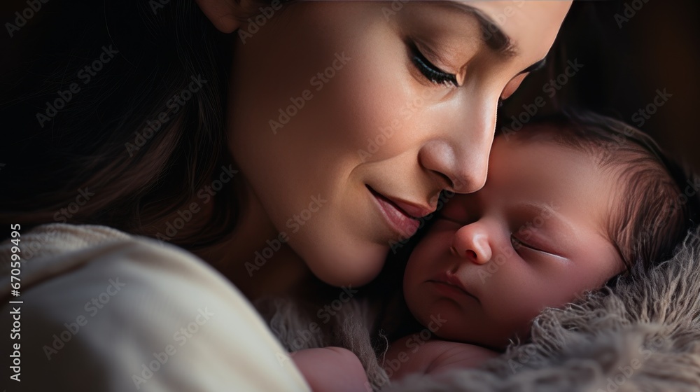 A close-up photo of a mother holding her 1-week-old baby A close-up photo of a mother holding her 1-week-old baby
