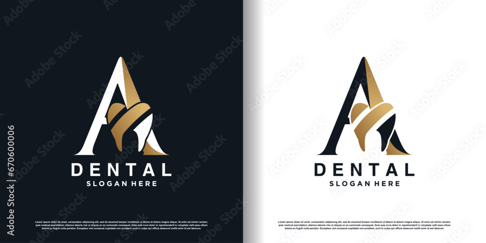 dental logo design vector with letter a concept premium vector Stock ...