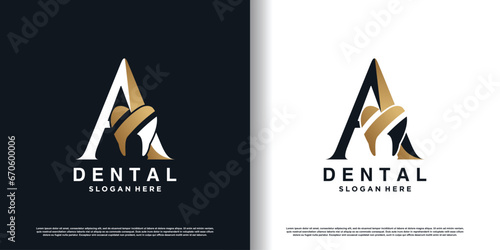 dental logo design vector with letter a concept premium vector