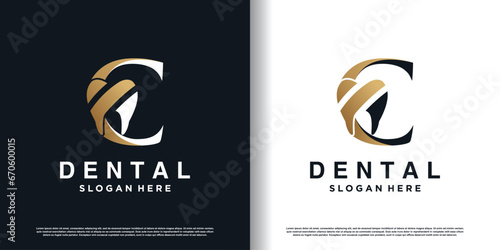 dental logo design vector with letter c concept premium vector