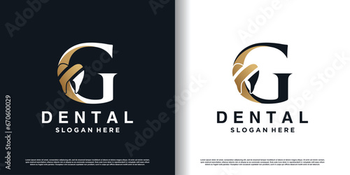 dental logo design vector with letter g concept premium vector
