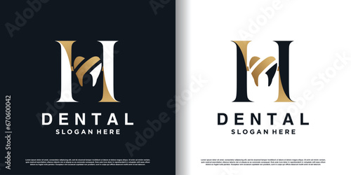 dental logo design vector with letter h concept premium vector